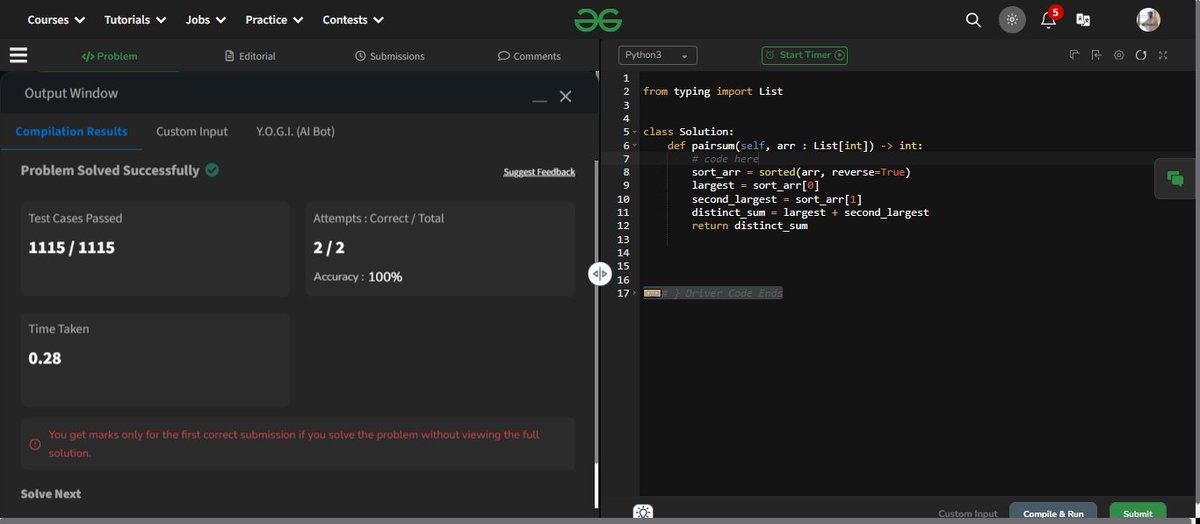 VratikZ's tweet photo. 🎯 Day 19 of POTD Challenge⚔

👉LeetCode: Minimum Number of Swaps to Make the String Balanced (Medium)

👉GFG: Largest Pair Sum (Easy)

👇🏻Approach:
🔗Link:
https://t.co/QrSt7m4NL7

#coding #problemsolving #leetcode #geeksforgeeks #javascript #python #programming #growth https://t.co/OfWfKHhX71