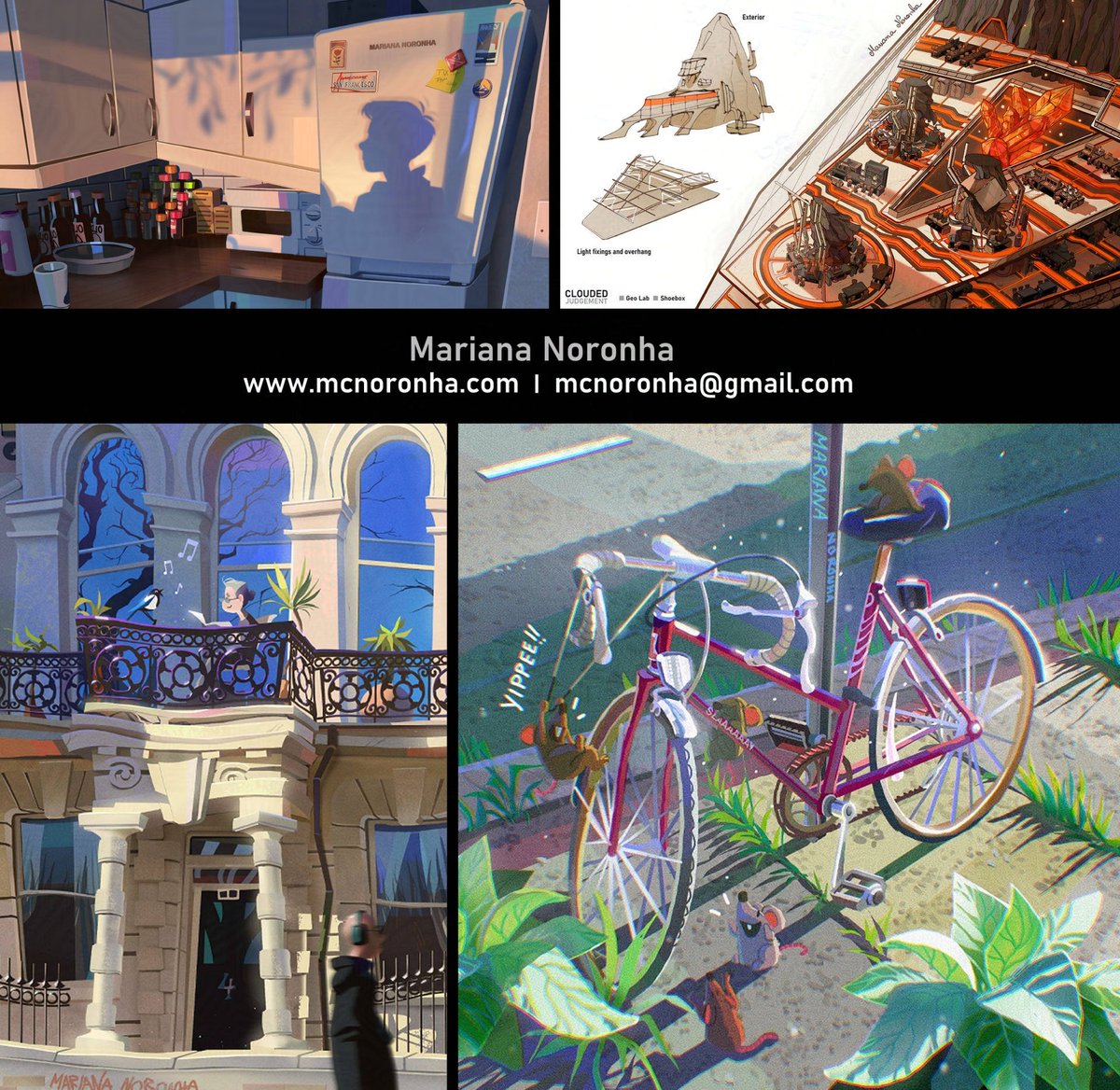 Hello #PortfolioDay !
I'm Mariana, and I'm currently available for work in visual development, concept art and background art.

Previously at Nickelodeon Feature, Blue-Zoo, Botany Manor, SixteenSouth and Paper Owl Films. 

💼 mcnoronha.com
✉️mcnoronha@gmail.com