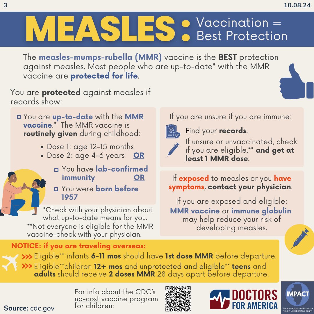 IMPACT4HC (@impact4hc) on Twitter photo The best and safest way to protect against #measles is the measles-mumps-rubella vaccine (MMR). The #MMR vaccine is recommended as part of the national routine immunization schedule for children and adults. #ImmunizationAwareness
<a href="/drsforamerica/">Doctors for America</a> The best and safest way to protect against #measles is the measles-mumps-rubella vaccine (MMR). The #MMR vaccine is recommended as part of the national routine immunization schedule for children and adults. #ImmunizationAwareness
<a href="/drsforamerica/">Doctors for America</a>