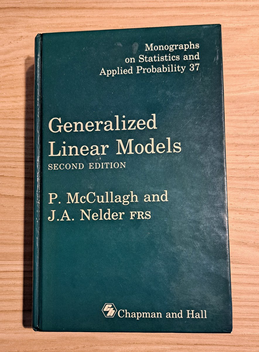 cortina_borja's tweet image. John Nelder FRS was born 100 years ago today. President of the @RoyalStatSoc 1985-6. A conversation with @stephensenn is here tinyurl.com/2zfdjce9 his important paper with RWM Wedderburn: tinyurl.com/3xkedja6
My copy of McCullagh & Nelder's GLM text: