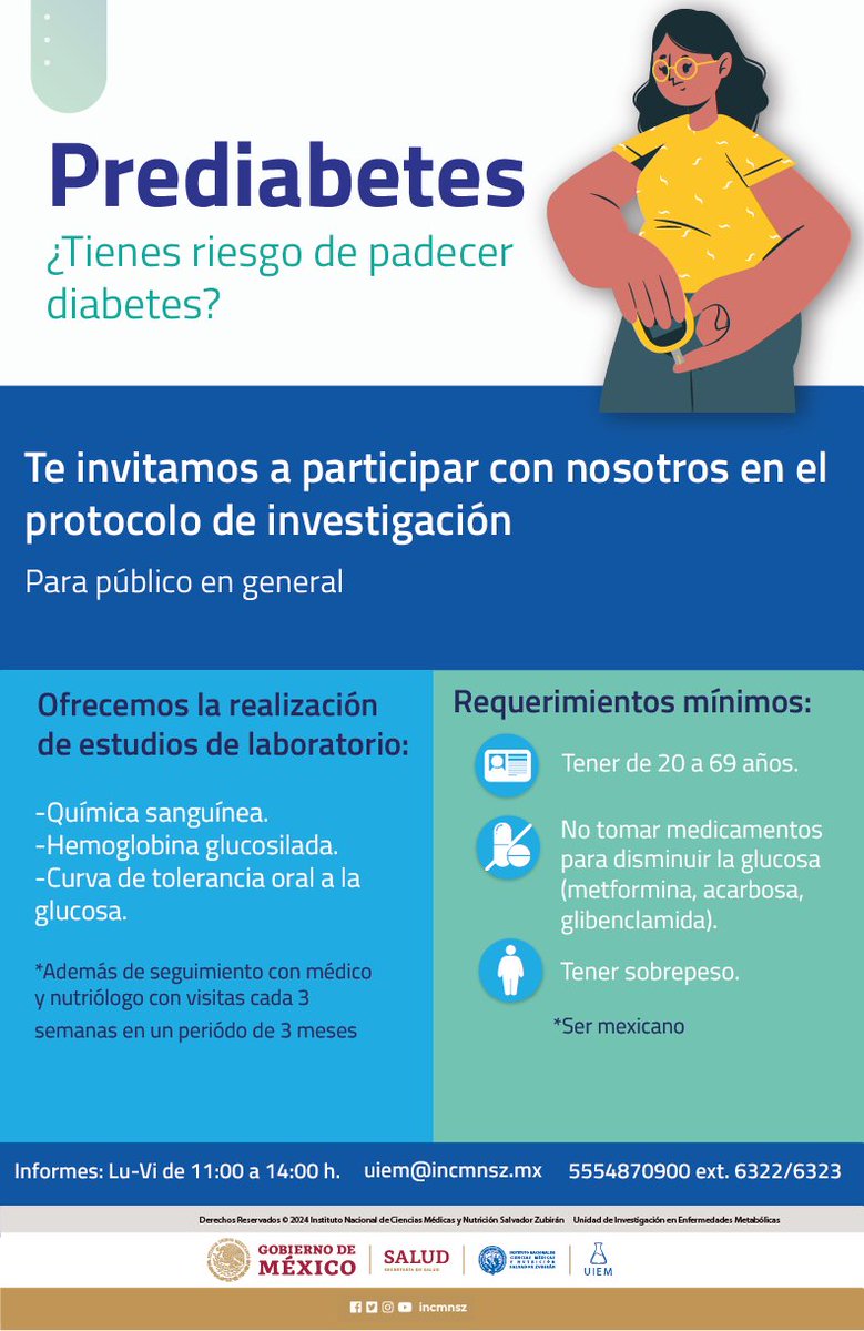 UIEMmx's tweet image. PROTOCOLO DE INVESTIGACIÓN 
Sí crees que tienes riesgo de padecer diabetes, te invitamos a que acudas a nuestro protocolo de investigación: PREDIABETES

#uiem #salud #Nutrición #diabetes #INCMNSZ #heathy #health #prediabetes