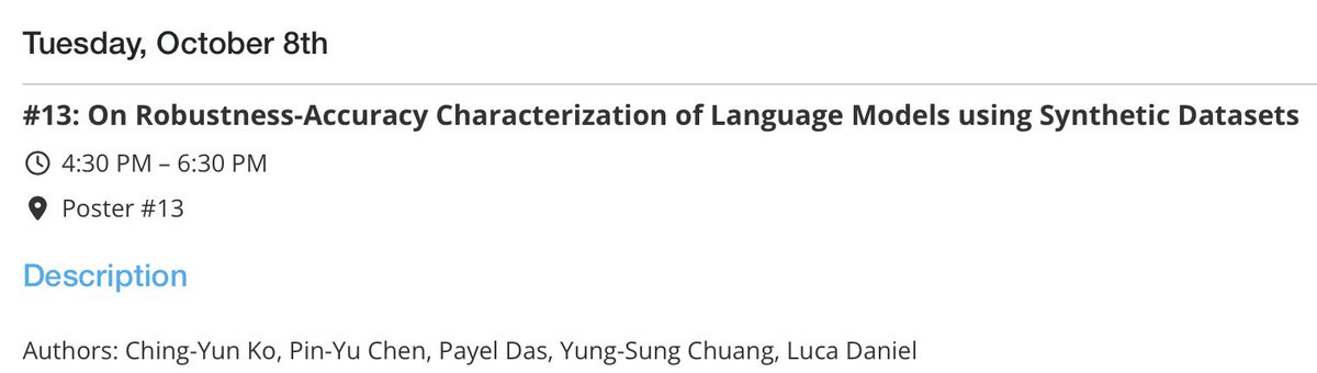 Come to our #COLM2024  poster #13 this afternoon and hear from Irene Ko on test-time estimation robustness-accuracy trade-offs in LLMs with synthetic data. 
Joint work with <a href="/pinyuchenTW/">Pin-Yu Chen</a> Yung-Sung Chung  Luca Daniel and myself.