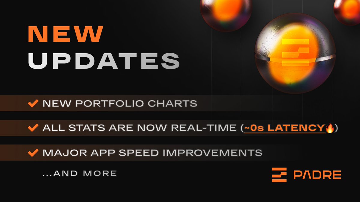 TradingTerminal's tweet photo. NEW UPDATES
Massive app updates just dropped on #PadreV2:
🔶 Portfolio Overview with asset distribution, 7-day PnL & balance charts
🔶 all stats are now real-time (with near 0s latency⚡️)
🔶 major app speed improvements
🔶 new ‘vesting’ indicator for Sablier in Holders Tab
Plus, many other fixes, including resolved loading issues on Brave.
Got some new feature requests? Let us know in the comments! ⬇️