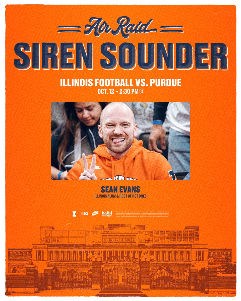 seanseaevans's tweet photo. Bad news for Purdue fans, I’m blasting off the air raid siren at this weekend’s Illini game if you see me in Champaign say hi @IlliniFootball 🚨 https://t.co/y7HREKsShX