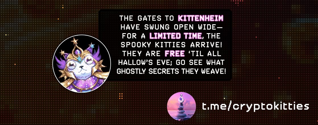 Our special Halloween event is kicking off now in the new CryptoKitties game, CryptoKitties: ALL THE ZEN!

It's free! Are you a part of the fun?