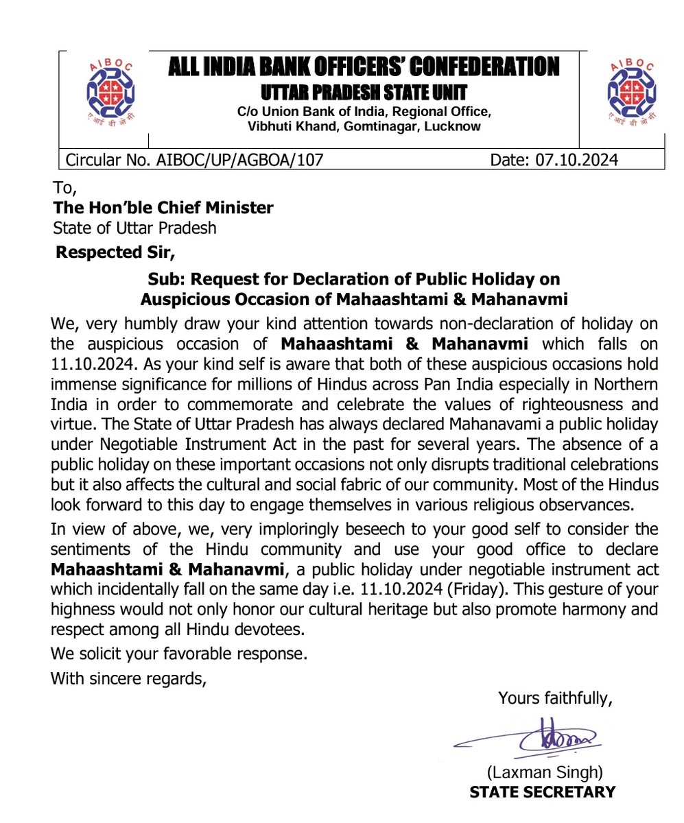 Respected <a href="/myogiadityanath/">Yogi Adityanath</a> Sir As per our rich Hindu traditions and mythology, Mahanavmi and Mahashtami are considered highly auspicious and are widely celebrated across Uttar Pradesh with great devotion and cultural significance. These days are an integral part of the Navratri