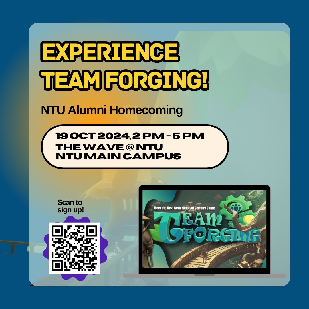 AhaMoment_AMI's tweet image. 🎉 NTU Alumni Homecoming 2024 is almost here! 🚀 Join us for fun activities and reconnect with fellow alumni. Don’t miss Team Forging by AMI at The Wave on 19th Oct, 2-4 PM! 🛠️ A perfect mix of team-building and excitement. We can&apos;t wait to see you there! #NTUAlumni #TeamForging