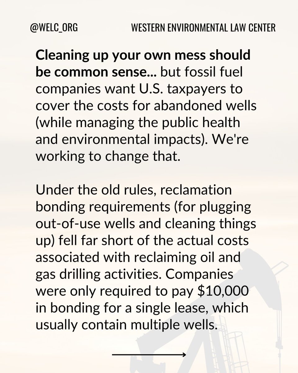 Cleaning up your own mess should be common sense... but o&amp;g companies want U.S. taxpayers to cover the costs (while managing the public health and environmental impacts). 
We're working to change that by defending basic federal oil and gas fiscal reforms: bit.ly/3ZXgEWx