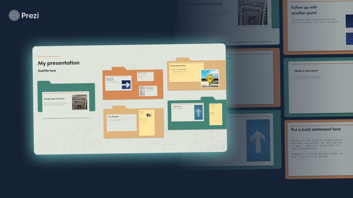 prezi's tweet image. Simplify your ideas with visual organization.

Enhance presentations with our sleek folder template, that&apos;s customizable and perfect for structuring the flow of your meeting. 📂

Try it now at prezi.com.

#templatetuesday #presentationtemplate #AItemplate