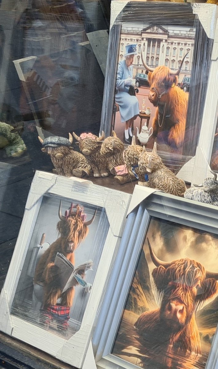 AlternativeEdin's tweet image. How about this AI-rtist's impression of a coo taking tea with the late Queen in front of what appears to be her own funeral cortege? Tastefully positioned above another with curlers in taking a pat in a human toilet. Which perhaps sums it up aptly