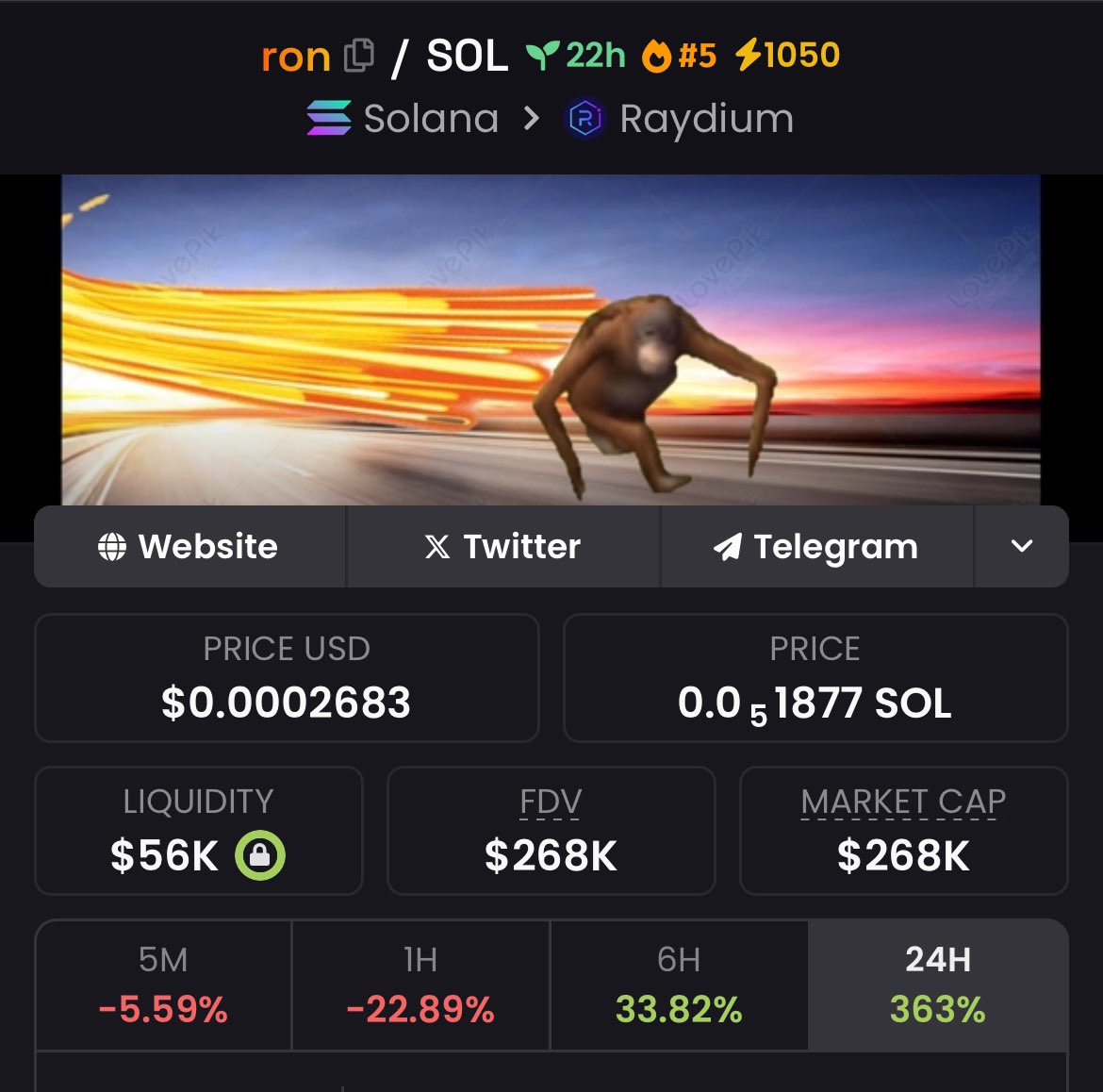LowcapAventure's tweet photo. 4cdYdNSPyRLkphWyCKqz14kegG7BWso3RXtUFUP7pump

268k market cap $ron 

#Solanamecoin #memecoin100x #Solana #memecoinonsol https://t.co/oGzNhXId8y