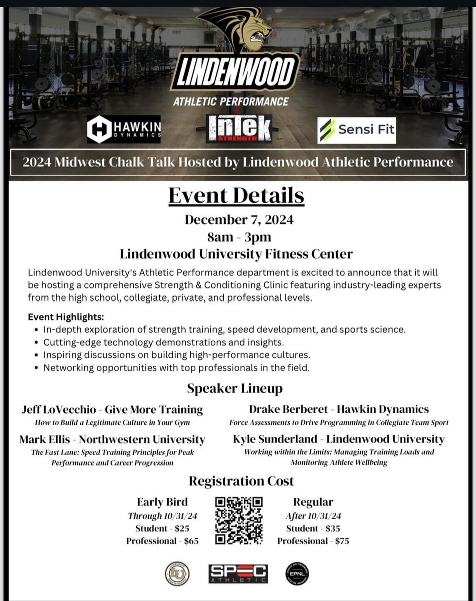 Pumped to be presenting at the 2024 Midwest Sports Performance Chalk Talk at Lindenwood University! Can’t wait to dive into speed performance and career growth insights. 💥 #MidwestChalkTalk #SportsPerformance