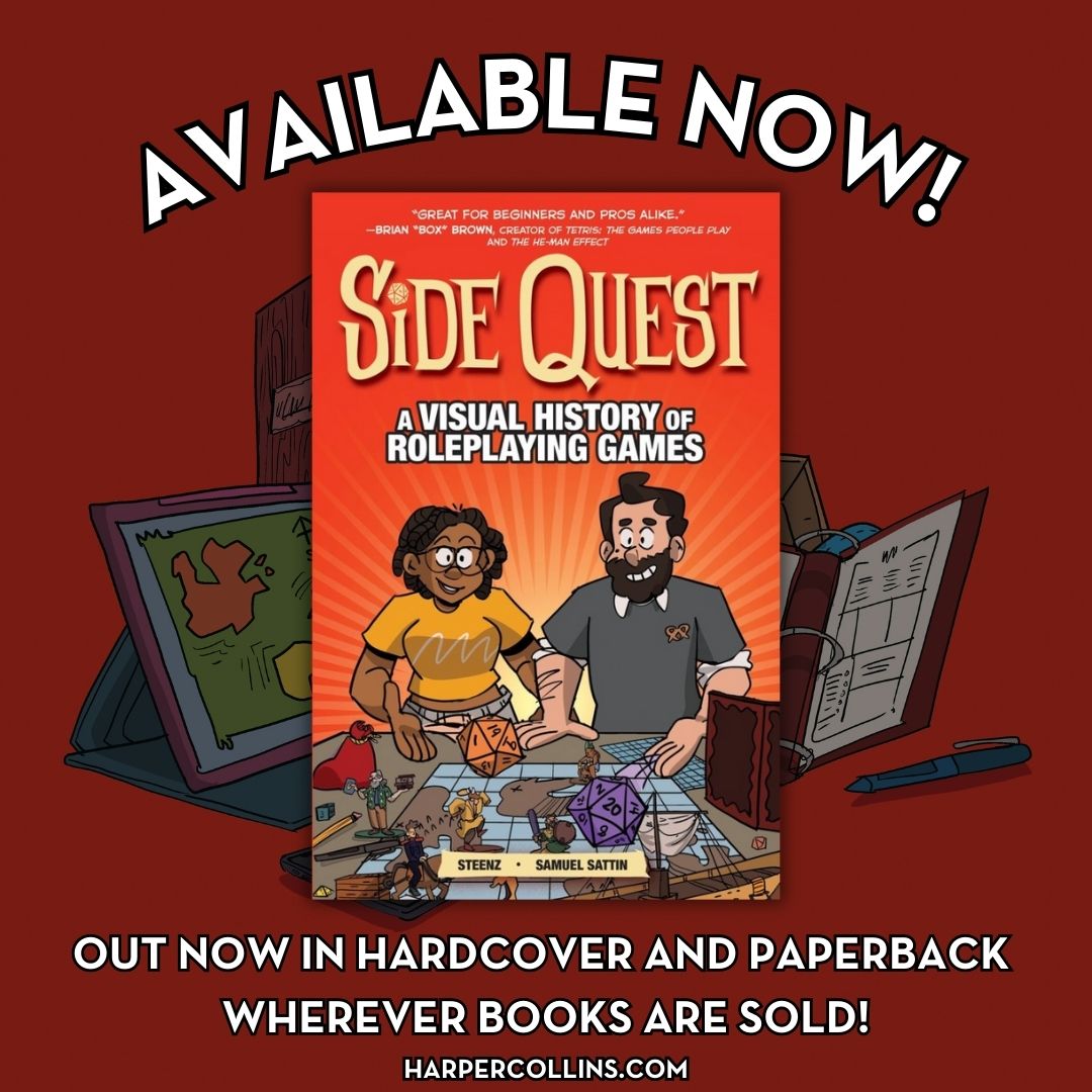 Versify Books (@versifybooks) on Twitter photo ❕ BOOK BIRTHDAY ❕
Happy pub day to SIDE QUEST by <a href="/oheysteenz/">I'm on Blusky</a> and <a href="/SamuelSattin/">Samuel Sattin</a>!
Side Quest is a stand-alone graphic novel history of roleplaying games (RPGs), from ancient games to those played today, with personal stories from the creators throughout!
#versifybooks ❕ BOOK BIRTHDAY ❕
Happy pub day to SIDE QUEST by <a href="/oheysteenz/">I'm on Blusky</a> and <a href="/SamuelSattin/">Samuel Sattin</a>!
Side Quest is a stand-alone graphic novel history of roleplaying games (RPGs), from ancient games to those played today, with personal stories from the creators throughout!
#versifybooks