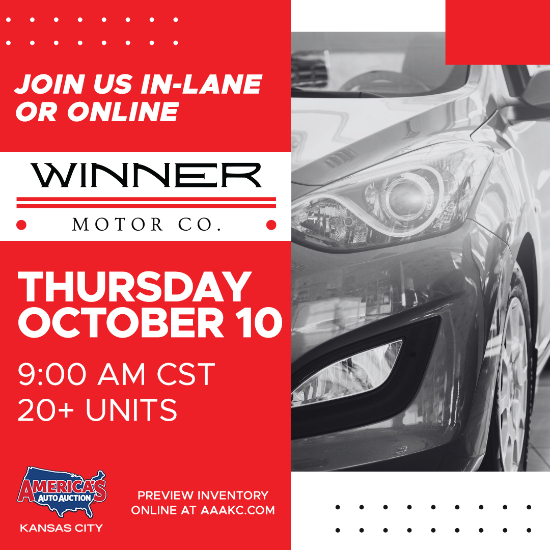 AmericasAAKC's tweet photo. Don't miss your chance - Join Winner Motor Co. this Thursday at America’s Kansas City! 20 units available in lane 2 at 9 AM CST. Join us in person or online!
#americasautoauction #winnermotorco https://t.co/cRXaCzqUtL