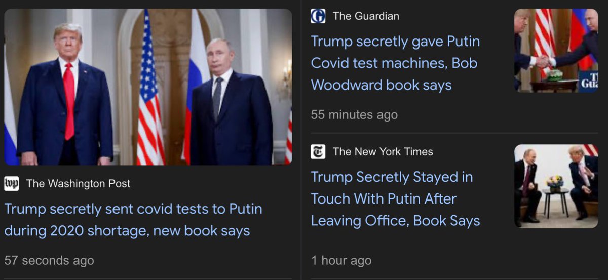 More stories about Trump sending scarce Covid tests to Putin than about his secretly staying in touch with a dictator hostile to the US after leaving office. Another reminder that the "Russia hoax" was never a hoax at all, and what we don’t know is even worse than what we know.