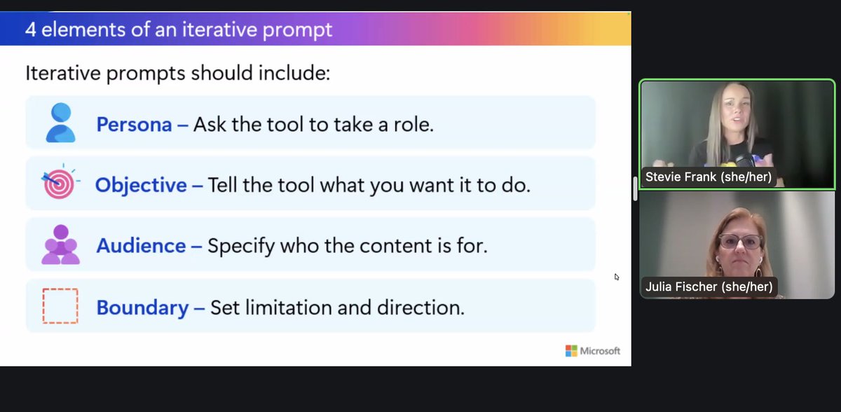 Great information in today's <a href="/ISTEofficial/">ISTE</a> webinar from <a href="/steviefrank23/">Stevie Frank</a> on using <a href="/MicrosoftEDU/">Microsoft Education</a> AI tools in the classroom!