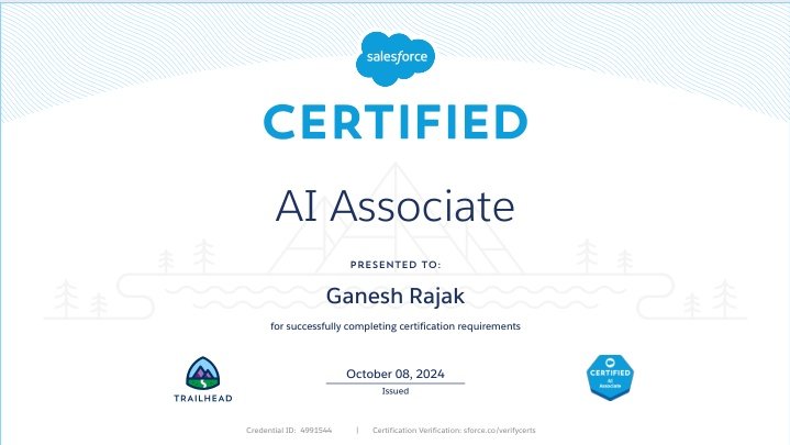 Ganesh71622579's tweet image. Thank you @i_am_dy !
Salesforce Trailhead 

#Salesforce #AiCertification #Trailhead #ContinuousLearning #AiInnovation #CareerMilestone #Trailhead