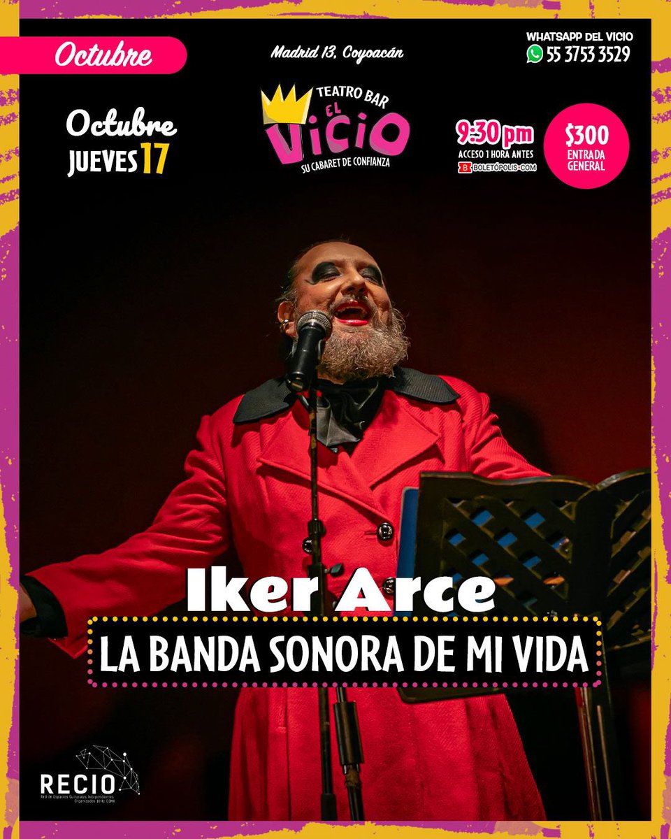 Próxima función de La Banda Sonora de mi Vida. <a href="/elvicioteatro/">Teatro Bar El Vicio</a> Jueves 17 de octubre.