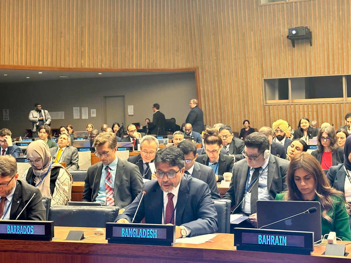 BDMOFA's tweet image. Bangladesh’s unwavering commitment to general and complete disarmament, a prerequisite for international #peace and #security - reiterated by Foreign Secretary Md Jashim Uddin in his statement today at the #FirstCommittee of the #UNGA79.