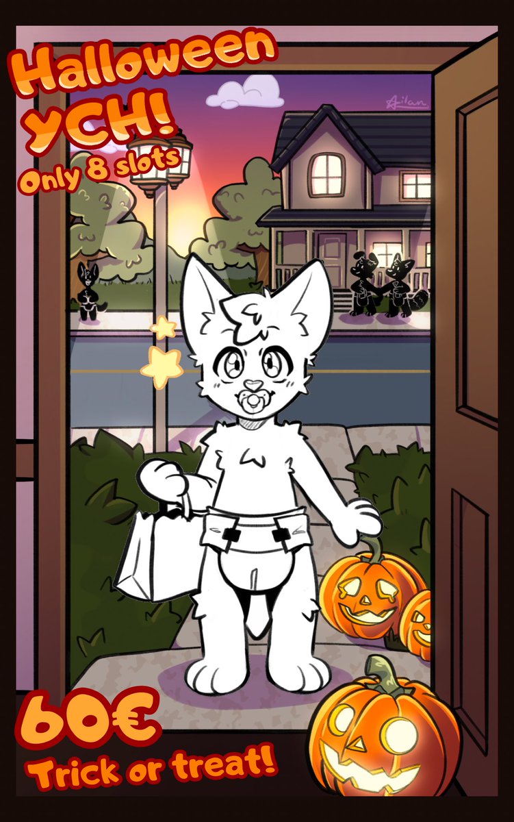 🎃 Halloween YCH is here! 🎃

✨ Only 8 slots available!  
💖 60€ and you get to choose your fursona’s costume!  
🍬 Let’s make your little one super cute and spooky for Halloween!

Send me a DM to claim your spot! 💌