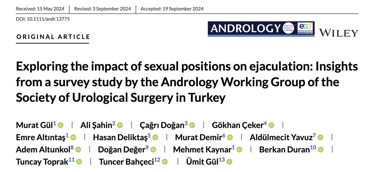 Doç. Dr. Murat Gül (@docctoore) on Twitter photo 📢 New Publication Alert! 🗞️
Check out our latest study in Andrology where we explore how different sexual positions can influence ejaculation control! 💡
Our survey of 1904 men sheds light on a previously under-explored topic and provides valuable insights
<a href="/AndrologyASA/">American Society of Andrology | ASA</a> 📢 New Publication Alert! 🗞️
Check out our latest study in Andrology where we explore how different sexual positions can influence ejaculation control! 💡
Our survey of 1904 men sheds light on a previously under-explored topic and provides valuable insights
<a href="/AndrologyASA/">American Society of Andrology | ASA</a>