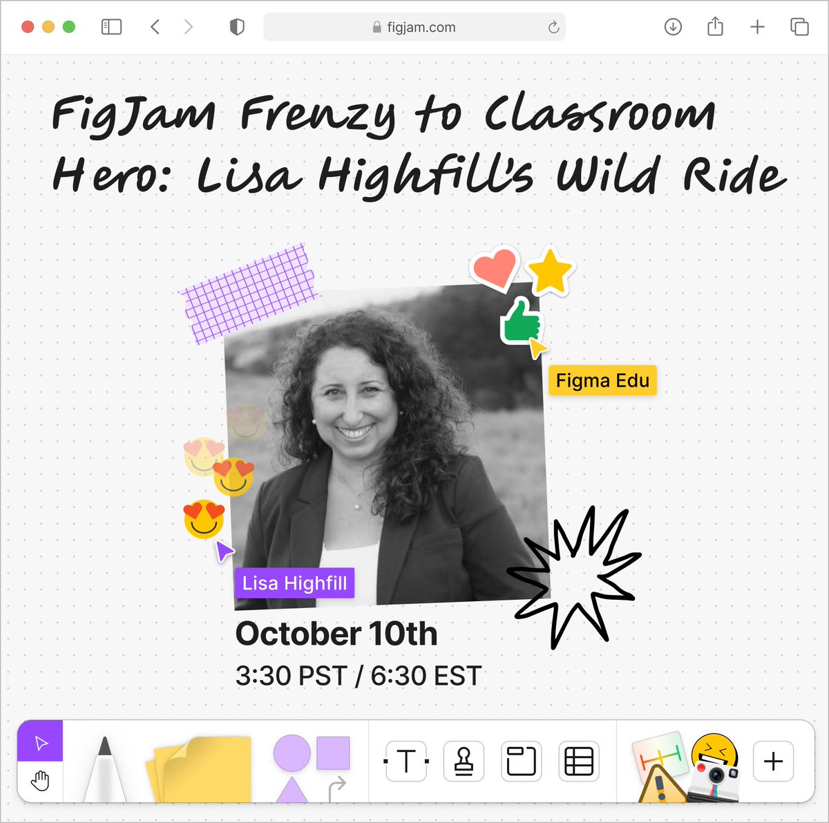 David Curran (@tallmrcurran) on Twitter photo 🚨 Exciting news! This Thursday at 3:30 pm PST / 6:30 EST, we’re hosting a livestream with one of my EDU heroes, <a href="/lhighfill/">Lisa Highfill</a> 🙌
Lisa will share how she turned the chaos of trying something new into a classroom of collaboration and connection using FigJam. Whether you're a 🚨 Exciting news! This Thursday at 3:30 pm PST / 6:30 EST, we’re hosting a livestream with one of my EDU heroes, <a href="/lhighfill/">Lisa Highfill</a> 🙌
Lisa will share how she turned the chaos of trying something new into a classroom of collaboration and connection using FigJam. Whether you're a