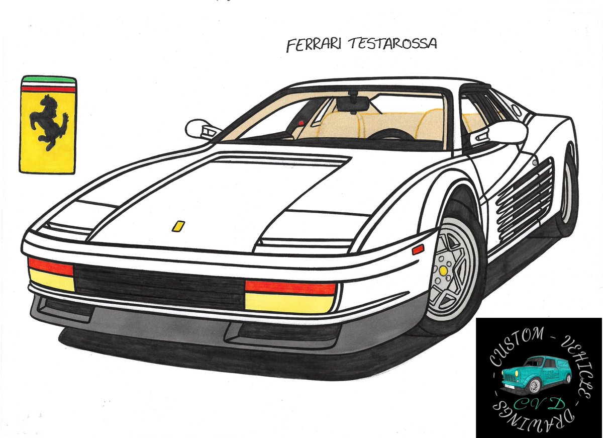 CustomCvd's tweet photo. Hi all, the first of todays drawings in my all new drawing series Midlife Crisis Cars; Bond. Premium Bond! Is an Iconic Ferrari. #ferraricars #ferraritestarossa #ferraricarsuk https://t.co/ksm7zOe9LN