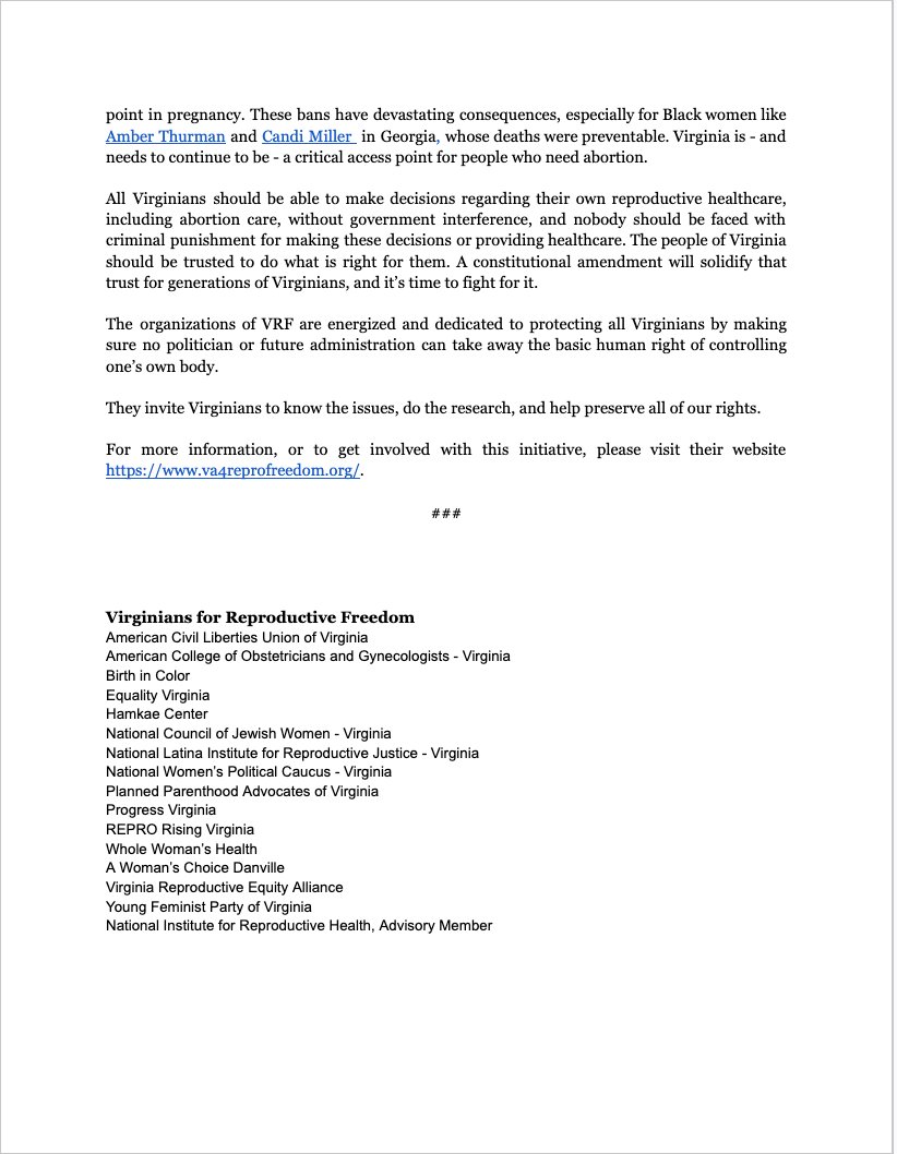 We are proud to join our partners in announcing Virginians for Reproductive Freedom! We are among the 16 organizations dedicated to passing a constitutional amendment to protect reproductive freedom in Virginia. 

Learn more about the united effort at va4reprofreedom.org