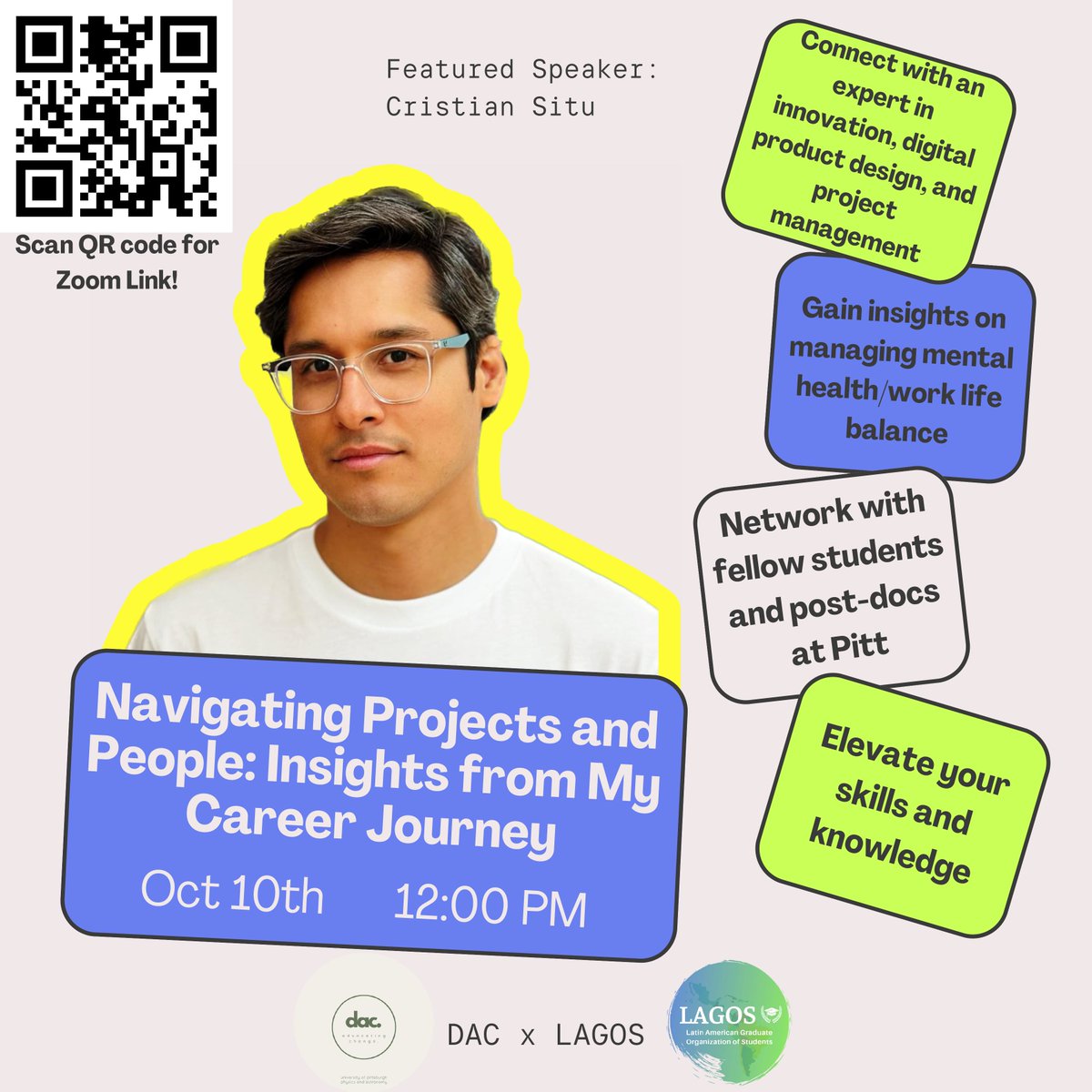 This Thursday, DAC and LAGOS are hosting a virtual career talk! Full details here: physicsandastronomy.pitt.edu/events/dac-x-l…