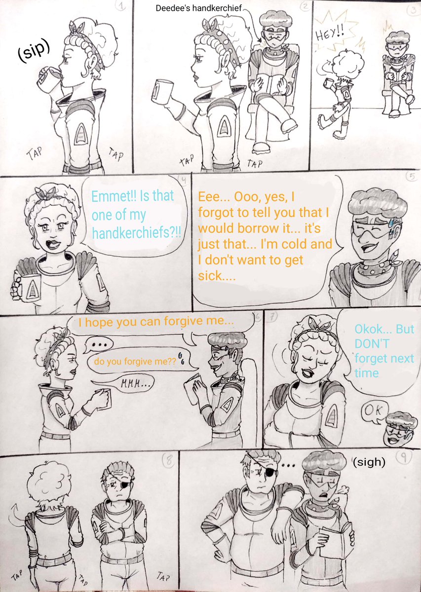 MoshiMoy1's tweet photo. For those who didn't understand, here in my country it's common for couples to make the joke of "leaving a mark" when they get affectionate, there's even the joke of saying "he's marking territory" ๐ฌ๐คญ #60parsecs #emmetellis #deedeedawkins #tomthompson #fanart https://t.co/P2cRth87nN