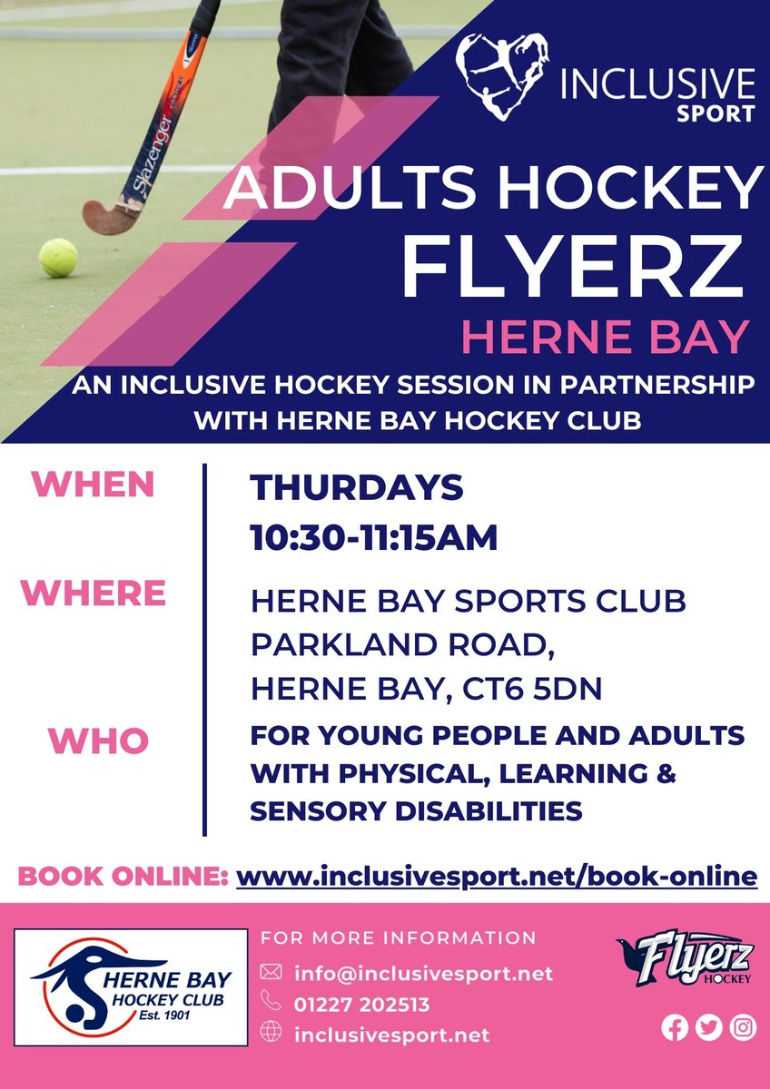 Join us for Adult Hockey Flyerz in partnership with Herne Bay Hockey Club! 🏑

Ready to get started? Book your spot online at: i.mtrbio.com/inclusive-sport

#InclusiveHockey #HerneBayHockey #FlyerzHockey #DisabilitySports #AdaptiveSports #InclusiveSport #GetActive #HockeySkills
