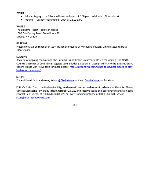 Dixville voters will gather in the living room of the historic Tillotson House at the <a href="/BalsamsResort/">The Balsams Resort</a> to cast the first ballots of the 2024 General #Election at midnight, continuing more than six decades of tradition. 🗳️

#FITN #NHPolitics