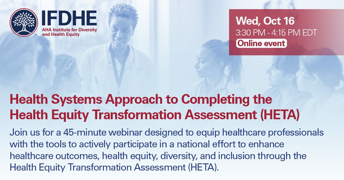 Join us to learn more about IFDHE's Health Equity Transformation Assessment (HETA) and how to efficiently implement the assessment within your organization during our next webinar on Oct. 16. Learn more and register here: ow.ly/tt0h50TH9v5 #healthequity #healthequityroadmap