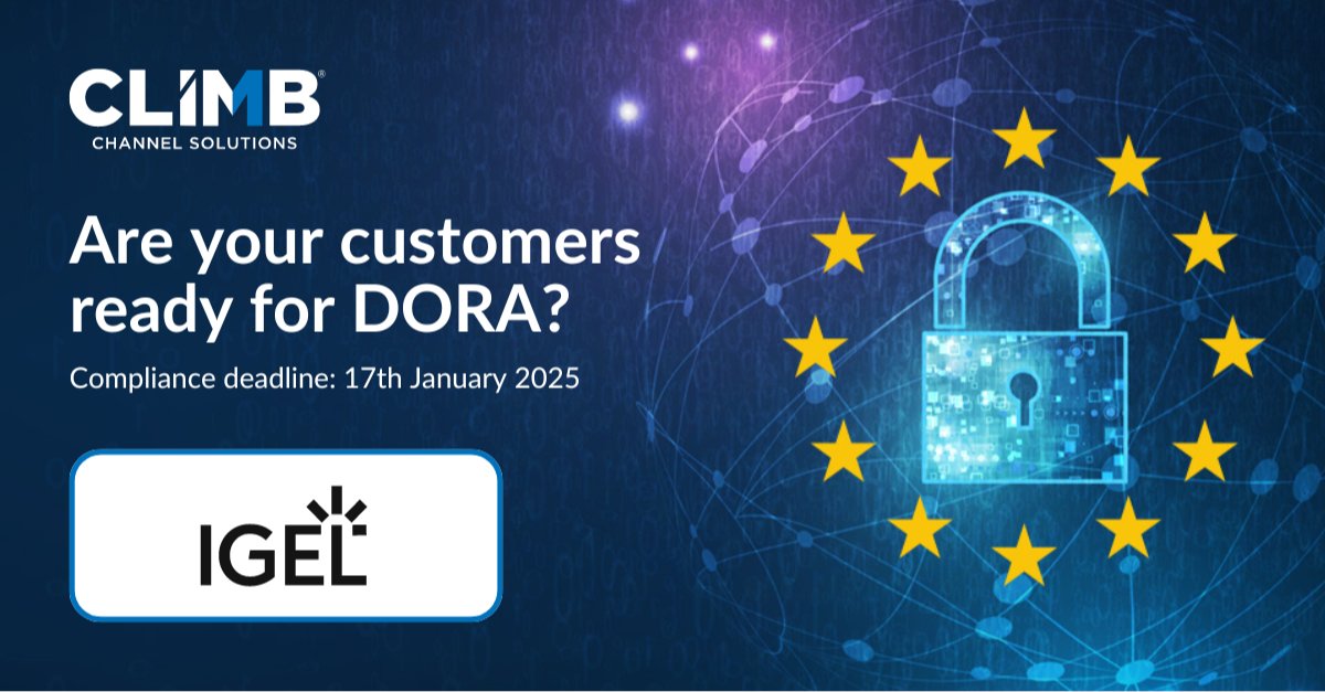 Whimsicali's tweet image. Are your customers DORA compliant? 

Find out everything you need to know about how IGEL and Climb Channel Solutions can start harness the technology to achieve DORA compliance 

#DORA #ClimbChannelSolutions bit.ly/3YiWm7N