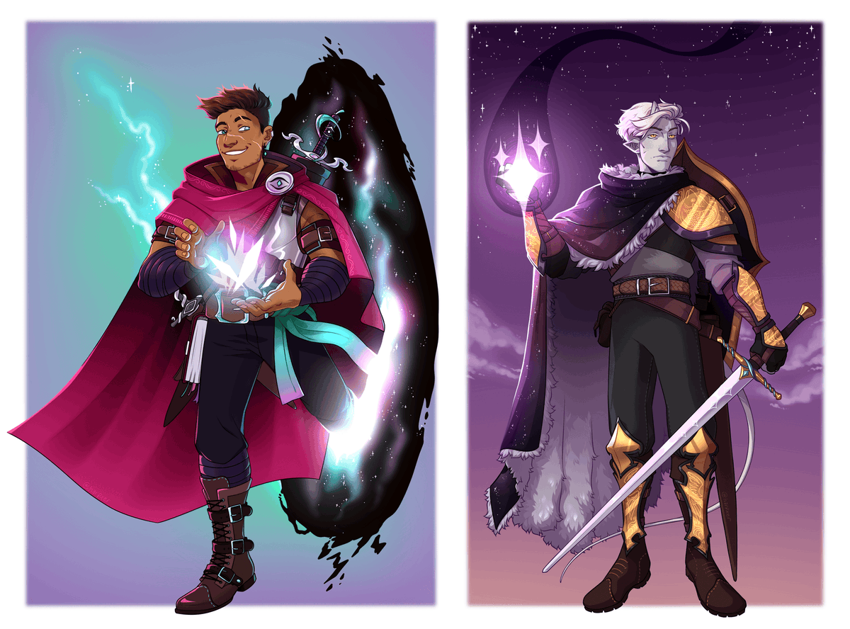 harpxer's tweet photo. Hi #PortfolioDay !! I'm Harper, a TTRPG artist, character designer, and fantasy illustrator! I love working with bold colours and fun lighting :D 

☀️available for freelance work!
🪐DM, or email teturuk@gmail.com for inquiries
🌠character design, illustration, book covers, TTRPGs https://t.co/MPxxIglrYE