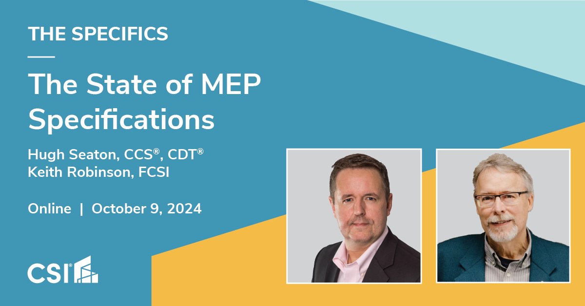 Join <a href="/hughseaton/">Hugh Seaton</a> and <a href="/SpecwriterKeith/">Keith Robinson</a> tomorrow as they present the results of a months-long study with major construction industry partners and specialty contractors to outline the state of MEP specs, who's using them, and how they engage with them. bit.ly/3Yfc0Sv