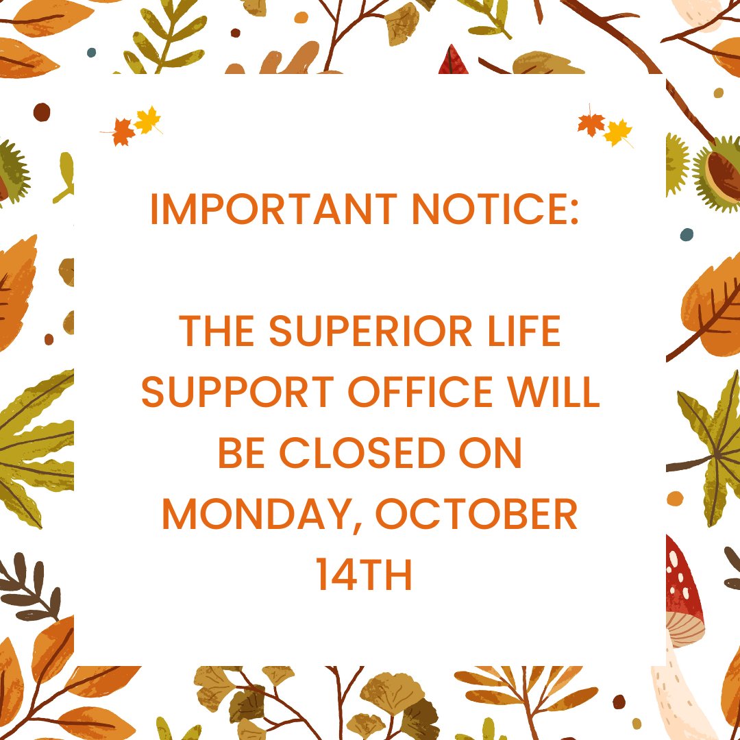 SLS_CPR's tweet image. Superior Life Support will be closed on Monday, October 14th. We look forward to being back in office on Tuesday, October 15th.