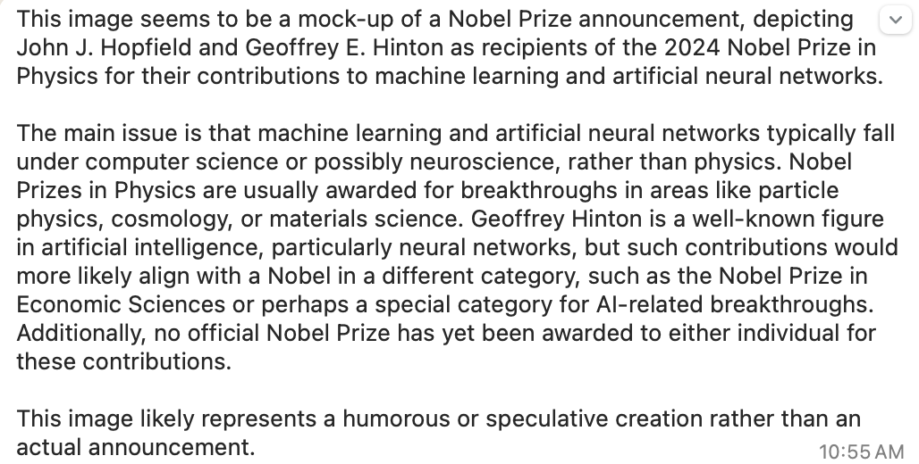 rao2z's tweet photo. So one of my former students, Yuheng, asked that great Panjandrum--ChatGPT--to shed light on this year's Physics Nobel..😂🤣 https://t.co/wwrAR3BiMH