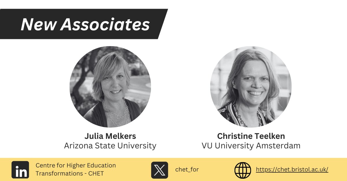 Centre for Higher Education Transformations (@chet_for) on Twitter photo ✨ A warm welcome to CHET!
We're delighted that <a href="/jmelkers/">Julia Melkers</a> and <a href="/ChristineTlkn/">Christine Teelken</a> are now CHET Associates.
They join nearly 50 other associates passionate about researching global transformations in #HigherEducation.
🔗Explore their profiles here: chet.bristol.ac.uk/our-people/ass… ✨ A warm welcome to CHET!
We're delighted that <a href="/jmelkers/">Julia Melkers</a> and <a href="/ChristineTlkn/">Christine Teelken</a> are now CHET Associates.
They join nearly 50 other associates passionate about researching global transformations in #HigherEducation.
🔗Explore their profiles here: chet.bristol.ac.uk/our-people/ass…