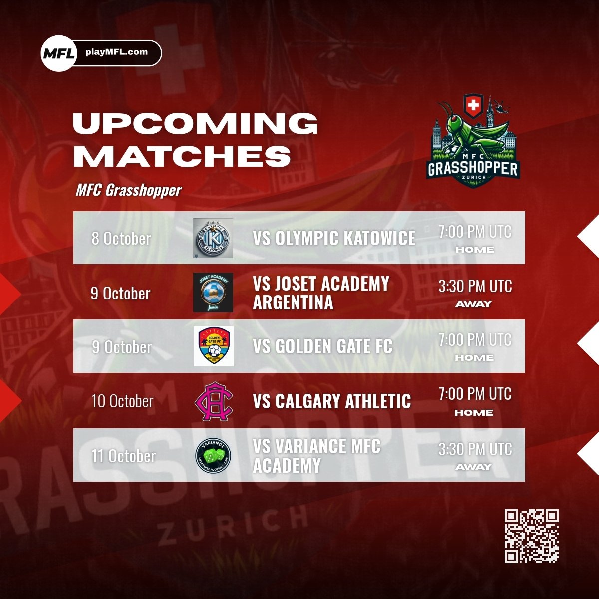 MFCGrasshopper's tweet image. UPCOMING MATCHES - We&apos;ll take on Olympic Katowice later today in the league. Tomorrow, we&apos;ll play Joset Academy Argentina in the cup! 🇨🇭 #MFCGrasshopper