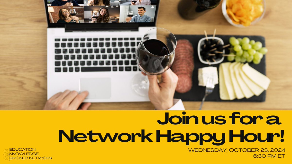 EdKnowledBroker's tweet image. Ready for Happy Hour? Grab a favorite beverage for a virtual meet-up. Connect with others in the knowledge brokering field, gain insights into the world of knowledge brokering, &amp;amp; create new partnerships! bit.ly/HappyHourOct20…  #Education #KnowledgeBrokering #Networking