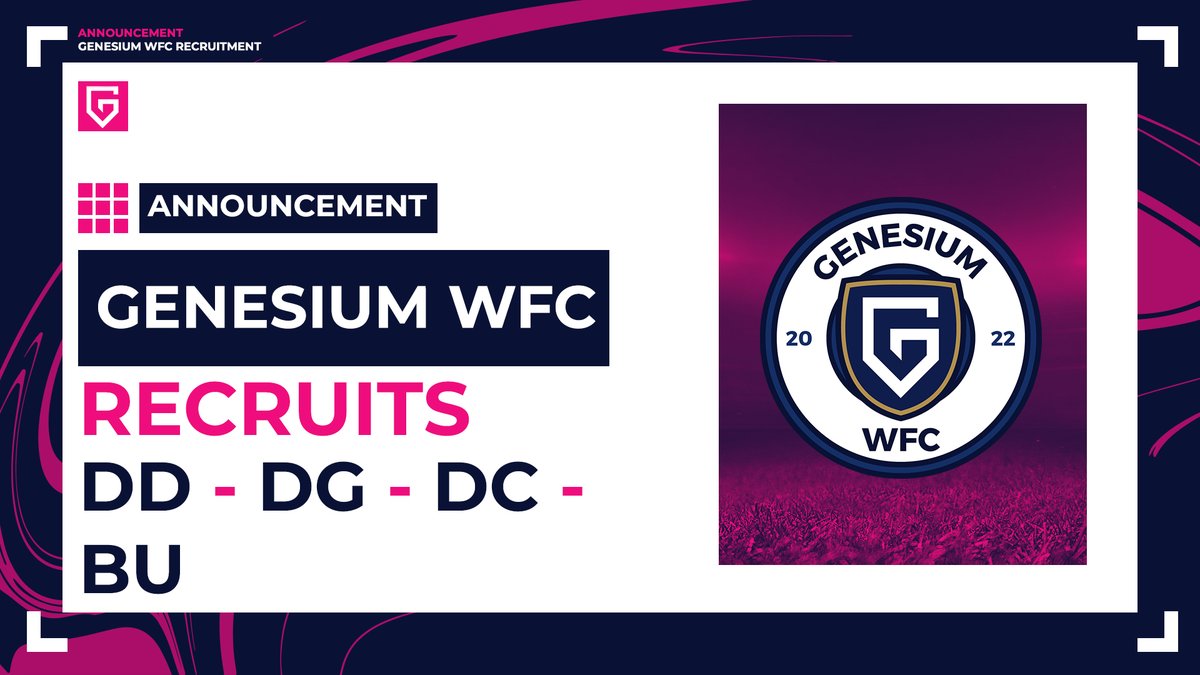 🔎 <a href="/GenesiumWFC/">Genesium WFC ⚽</a> recrute afin d'étoffer son effectif pour la saison dans l'objectif de rush les compétitions 🏆

🗒️ Nous recrutons :

• DD
• DG
• DC
• BU (capable d'évoluer en AD/AG)

📩 DM pour + d'infos.

<a href="/TeamGenesium/">Genesium</a> #WhereItBegins 👾