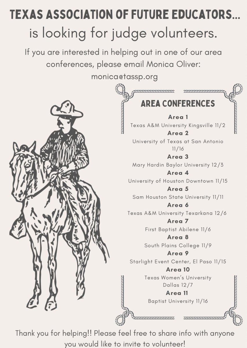 Know someone who can help us judge at an area conference this year?! Have them contact Ms. Oliver at monica@tassp.org.