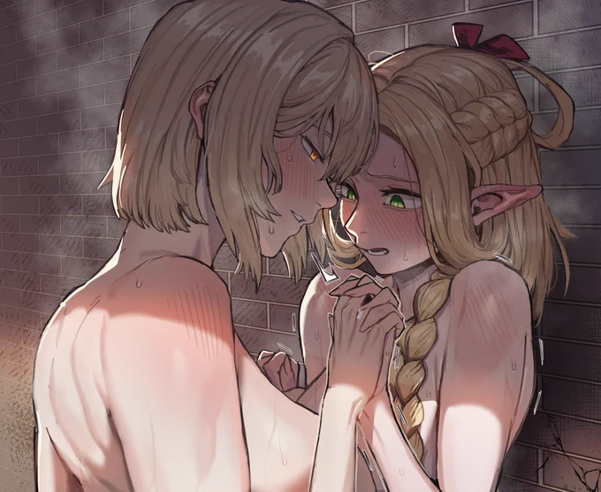 深夜のテンションで描いてしまったファリン×マルシルです。お風呂の際にファリンの獣性がなんやかんやあってマルシルを…的な 