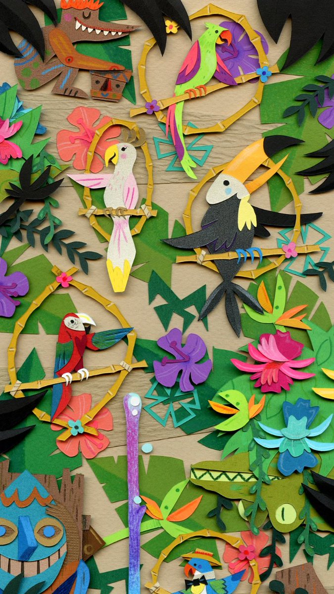 Made a couple of wallpapers from my Tiki Room piece after I finished cleaning it up.🦜⛲️ Wish I could show the whole piece but it's soo long.