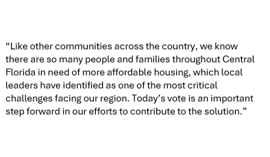 Walt Disney World's affordable housing project received final approval on Tuesday. In a statement, a Disney spokesperson said today's vote is "an important step forward" in the company's efforts to contribute to a solution to Central Florida's need for more affordable housing.