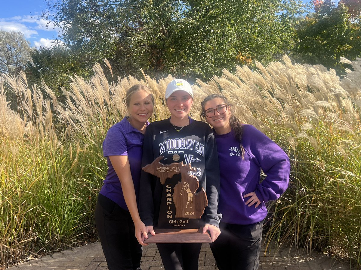 Woodhavengolf's tweet photo. Regional Champions!

For the third year in a row, Woodhaven girls golf win Regionals!  All 5 of our golfers placed in the top 15 with Senior Adilynn Rushlow taking 1st overall with a score of 78!  This victory earns them a spot to D1 State Finals at Ferris State. 
Warriors Strong https://t.co/jdFAZ6kBLd