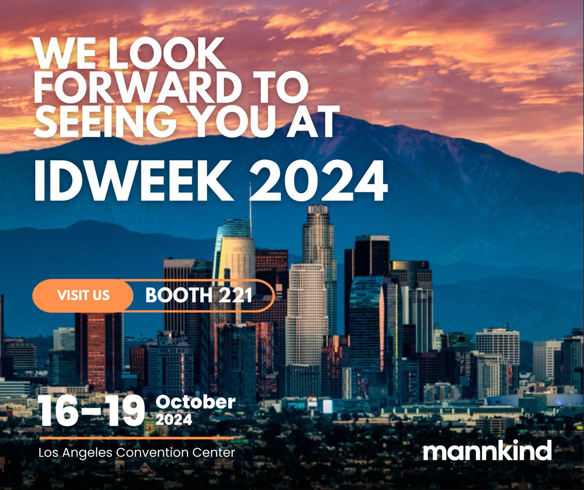 MannKindCorp's tweet image. Our team looks forward to this year’s @IDWeek conference in Los Angeles, October 16-19 to discuss MannKind’s pipeline progression including the ICoN-1 study of Clofazimine Inhalation Suspension for nontuberculous mycobacterial (NTM) lung disease. #MNKD #Pulmonary #NTM #IDWeek2024