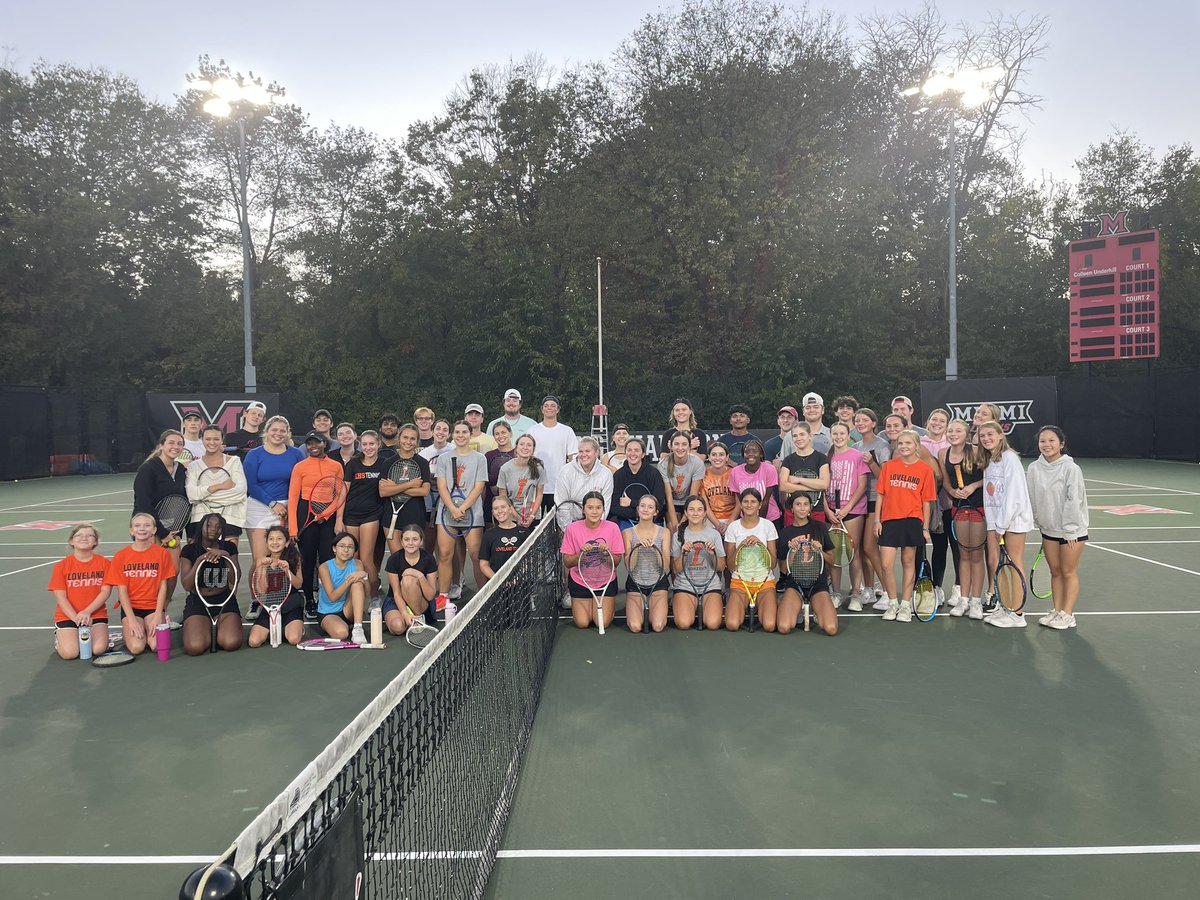 LPawTennis's tweet photo. LHS and LMS Tennis team playing with the Miami University Club Tennis team. Thank you Emily, Babs and Coach Dwyer for organizing the fun tennis experience for us. ❤️🎾@LPawJVTennis @LHSTigerAD @Loveland_AsstAD https://t.co/fwiGFJGBoG