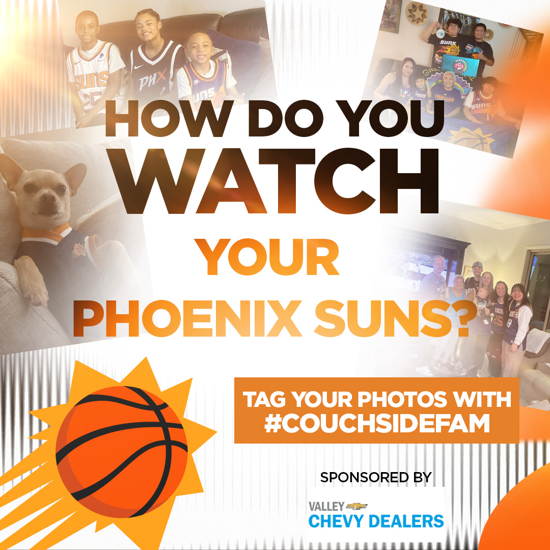 azfamily's tweet photo. Hey @Suns fans! Post a photo of you and your crew in your game day gear using #CouchSideFam for your chance to be shown in the LIVE game day broadcast! https://t.co/4RX52ZeXfZ